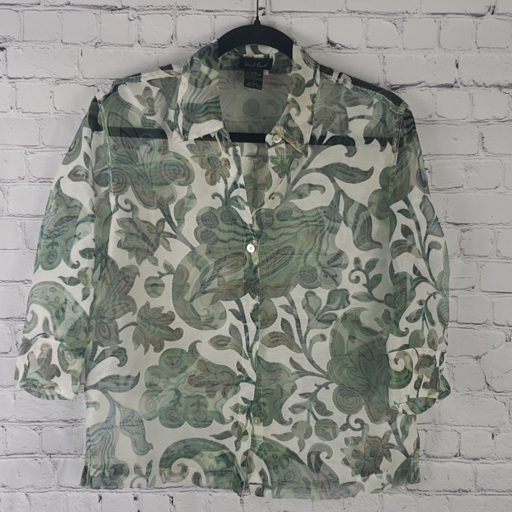 West End Sheer Sz Small Button Down Blouse